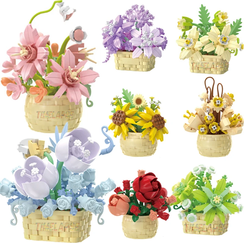Model Kit Expert - DIY MOC Potted Rose Sunflower Plants