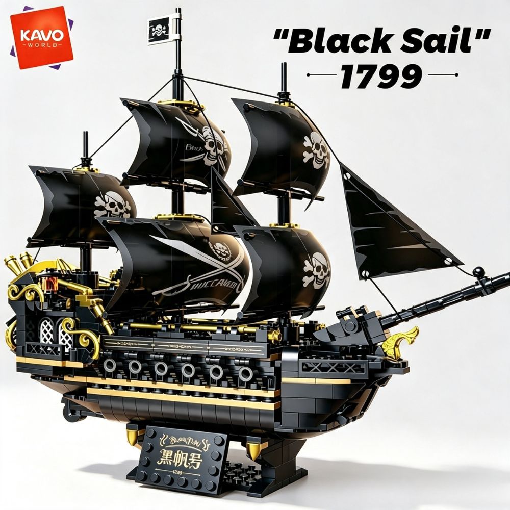 Model Kit Walmart - KAVOWORLD 801pcs Black Sail Pirate Ship