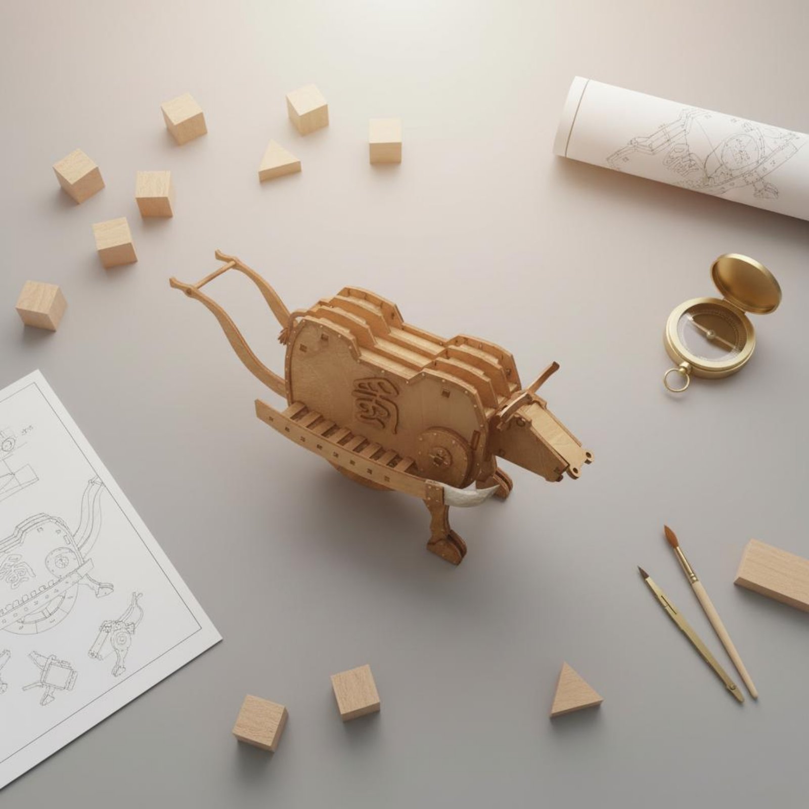 Zhuge Liang Wooden Ox Assembly - Model Kit Wood ulasan dan harga